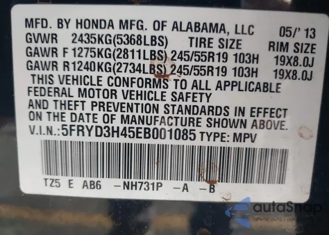 2014 Acura Mdx Technology Package from USA, damaged, VIN 5FRYD3H45EB001085